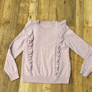 Vineyard Vines Girls Lavender Ruffle Crewneck Sweater